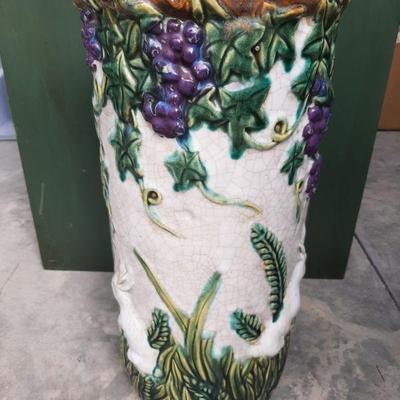 Majolica Pottery Umbrella stand/ vase with Rabbits
$65. Measures 16 1/4 tall by 5 3/4 diameter opening