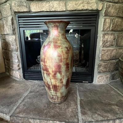 26" Ceramic Decorative Vase in weathered copper and green finish 