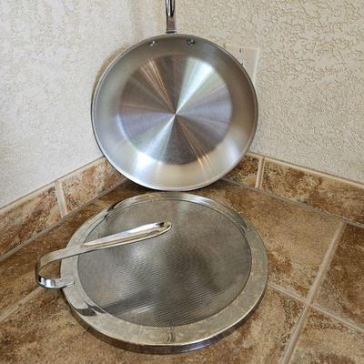 All-Clad 12.5" Stainless Frying Pan Plus Stainless All-Clad 13" Splatter Screen