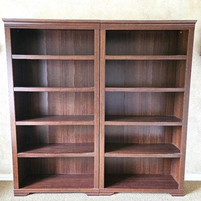 Set of Two Dark Wood Tone Adjustable Shelf Units - Each 3ft Wide x 6ft High 