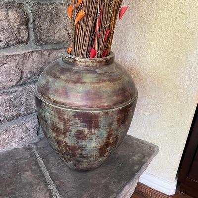 19" Ceramic Decorative Vase in weathered copper and green finish 