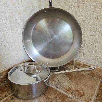 All-Clad Set of Two Stainless Steel Pieces - 15.5" Frying Pan & Sauce Pot with Lid