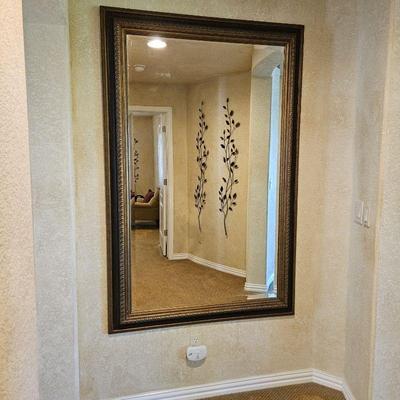 Very Large Bevelled Wall Mirror with Ornate Wood Frame 46"W  69"T 