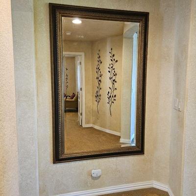 Very Large Bevelled Wall Mirror with Ornate Wood Frame 46