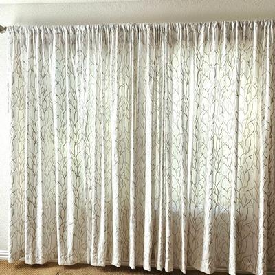 Window Curtains Beige on White Semi-Sheer - Includes 4 Panels Each 84