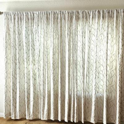 Window Curtains Beige on White Semi-Sheer - Includes 4 Panels Each 84"L x 52"W - 3" Rod Pocket (2 sets available)