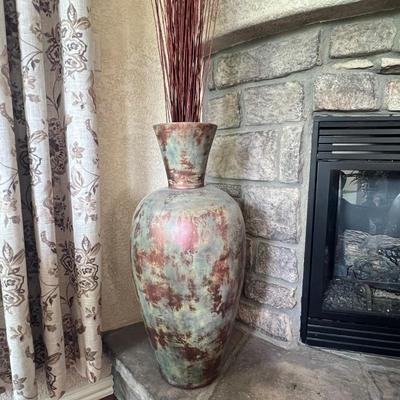 30" Ceramic Decorative Vase in weathered copper and green finish 