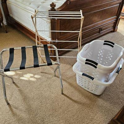 Lot of Laundry Essentials Three Large Laundry Baskets - Clothes Drying Rack & Suitcase Caddy 