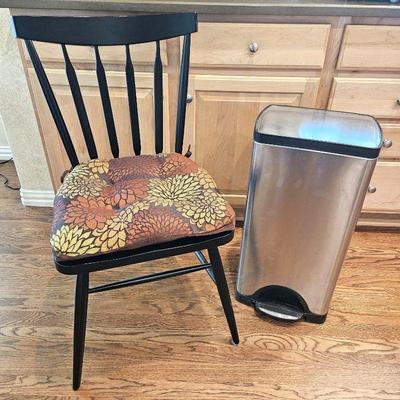 Black Wood Dining Chair with Pretty Cushion Plus Simple Human 30 Liter Trash Can 