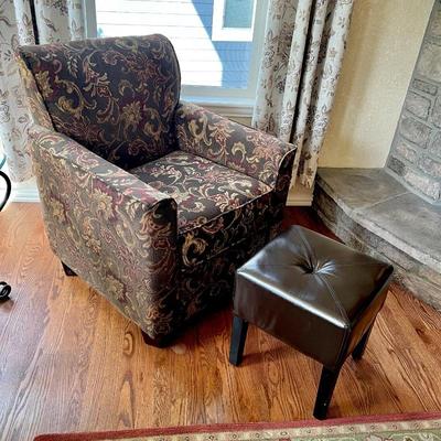 Accent Chair in warm chocolate brown and small ottoman