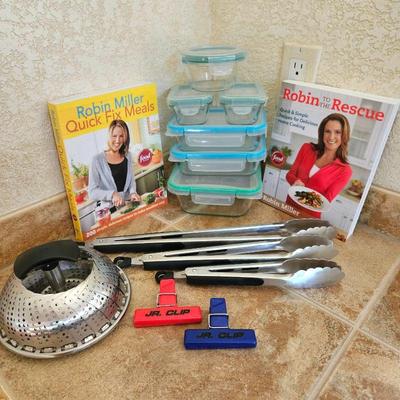 Set of Robin Miller Cookbooks and Other OXO Kitchen Essentials