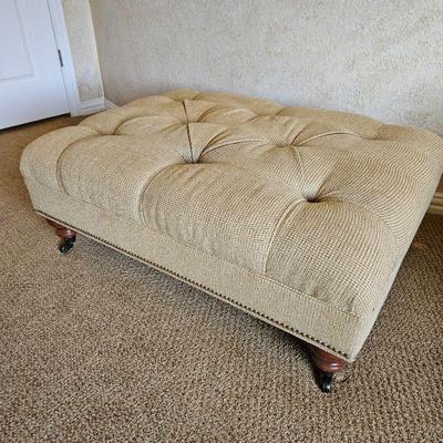 Ethan Allen Tufted Ottoman on Casters - Beige Color - 40