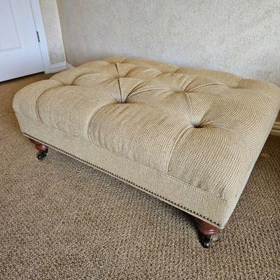 Ethan Allen Tufted Ottoman on Casters - Beige Color - 40" x 30" x 16H