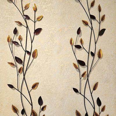 Set of Two Metal Wall Art - Leaves in Red and Gold Tones - 5 1/2 Ft Tall x 12"W