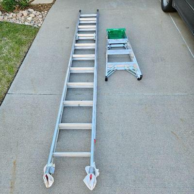 Lot of Two Ladders - Werner Lightweight 20ft Extending Ladder Plus Werner 4ft Smaller Ladder 