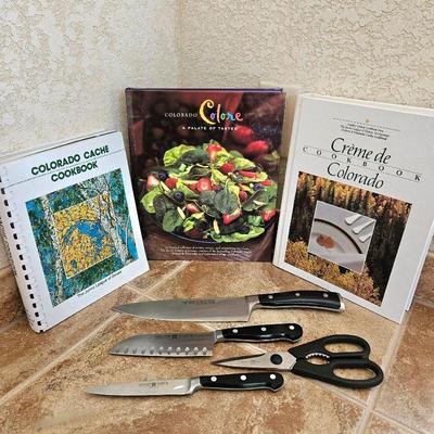 Set of Three Junior League of Denver Cookbooks Plus Three WÜSTHOF Knives & Shears  