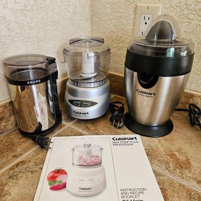 Lot of Small Kitchen Appliances - Cuisinart Mini Prep, Cuisinart Citrus Juicer & Krups Coffee Bean Grinder