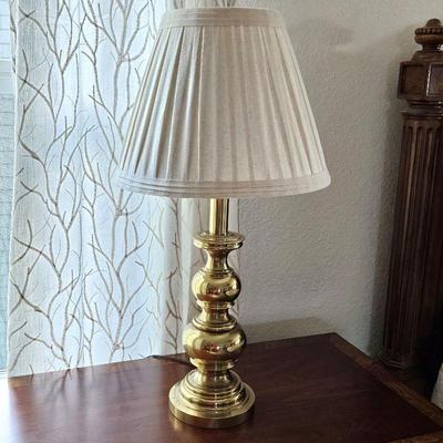 Vintage Brass Baluster Style Stiffel Lamp - 27" Tall With Pleated Shade (Two Available - Sold Separately)  