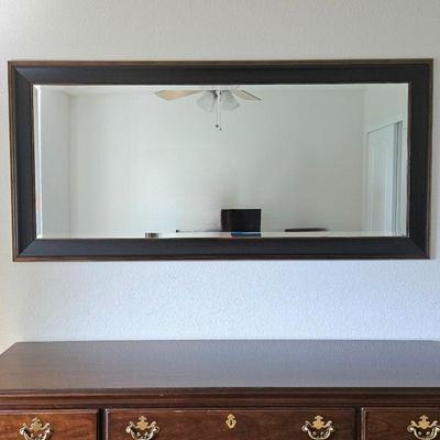 Long Bevelled Wall Mirror with Dark or Black Wood Tone Frame - 65