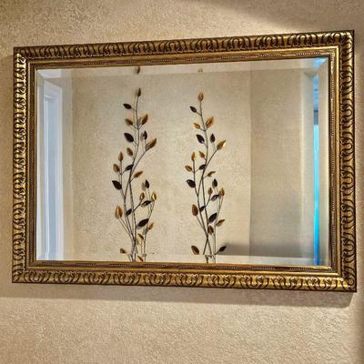Decorative Bevelled Wall Mirror w/ Gold Tone Frame 36" x 26" 