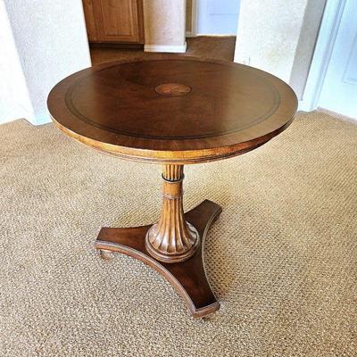 Gorgeous Round Pedestal Hall Table with Top Inlays - Ethan Allen 