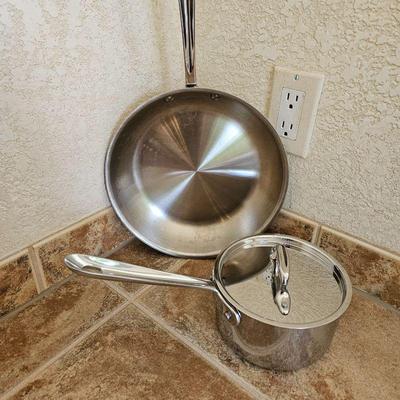 All-Clad Set of 11" Stainless Frying Pan Plus 6" Stainless Pot with Lid 