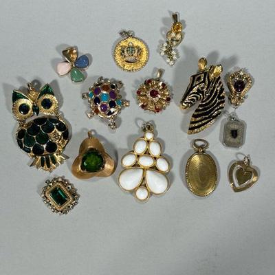 (14PC) MIXED LOT NECKLACE CHARMS | No chains included. - l. 3 in (Longest)

