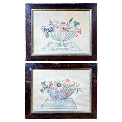 (2PC) CAROLINE HERD (19TH CENTURY) THEOREMS | Titled “China Bowl of Fruit” and “Glass Bowl of Fruit” watercolor theorems. - l. 17.5 x h....