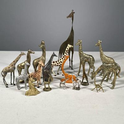 (17PC) MISC. METAL GIRAFFES | A variety of metal standing giraffes. - l. 2 x w. 2 x h. 9 in

