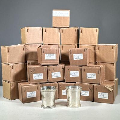 (36PC) NEW IN-BOX SILVER PLATE MINT JULEP CUPS | Set of 36 new-in-box silver plated Mint Julep Cups having beaded border decoration, Made...
