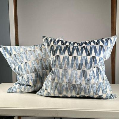 (2PC) PAIR D.V. KAP DOWN PILLOWS | Down cushioned pillows in velvet patterned fabric covers by D.B. Kap; new retail for over $150 each. -...