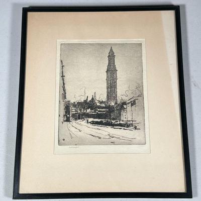 SEARS GALLAGHER (1869-1955) SIGNED ETCHING | Old T Wharf. Etching print. 9.5 x 7.5 in sight. signed on lower margin. - l. 15.5 x w. 13.5...