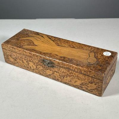 FOLKART CARVED GLOVEBOX | Intricate carved glovebox with metal clasp. - l. 11.75 x w. 4 x h. 3 in

