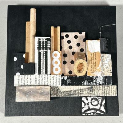 MALLYN GOLDMAN MIXED MEDIA ART | “Nightscape”. Mixed media, carved wood, electronics. Titled & Signed on verso. - l. 8 x w. 2 x h. 8...