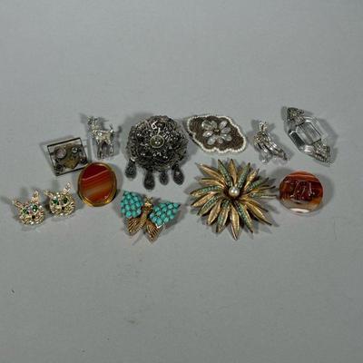(12PC) MIXED LOT OF PINS/BROOCHES | dia. 3 in (Largest)

