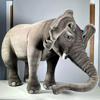 (1PC) LARGE FREESTANDING ELEPHANT PLUSH | Vintage elephant plush. - l. 43 x w. 11 x h. 27.5 in

