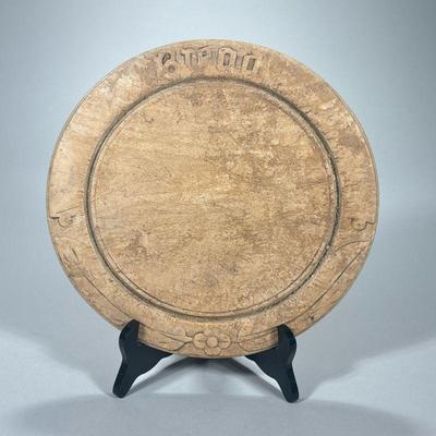 CARVED WOODEN BREADBOARD | Circular carved wood breadboard. - dia. 11.5 in

