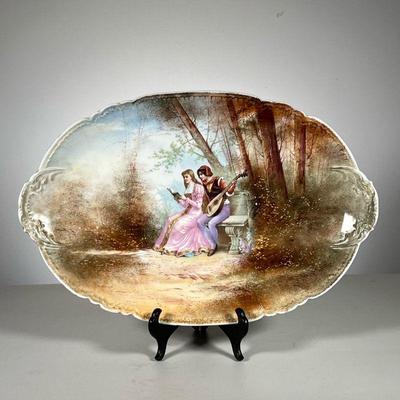 GDA PORCELAIN PLATTER | Large Porcelain Platter with hand-painted figures in the woods, with marks of Gerard, Dufraisseix, and Abbot. -...