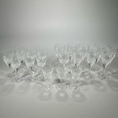 (19PC) WATERFORD CRYSTAL GLASSES | Includes: 9 Richmond patterned Waterford wine glasses, 7 Richmond patterned water glasses, and 3...