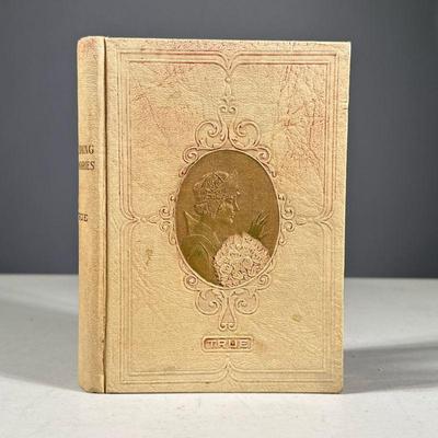 ANTIQUE BOOK BOX | Labeled “Wedding Memories, True”. P.A.Haertl Jeweler, Neenah Wis.label on interior. - l. 6.5 x w. 4.5 in

