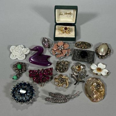 (17PC) ASSORTED PINS/BROOCHES | dia. 2.5 in (Largest)

