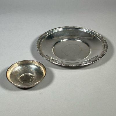 (2PC) STERLING SILVER DISHES | Includes: round Boardman Sterling dish with 1972 $1 coin in center (2.1 ozt), and round Gorham Sterling...