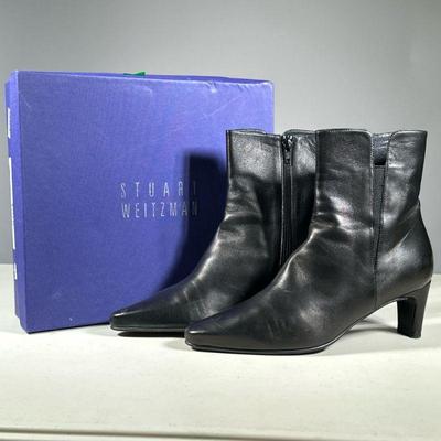 PAIR STUART WEITZMAN BLACK LEATHER HEELS | New in box Size 9 women’s black leather heeled boots from Stuart Weitzman.

