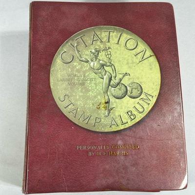 THE CITATION STAMP ALBUM | Earliest stamp 1870 3 cent stamp, green, without grill; plus (8pc) 19th century stamps, some international...