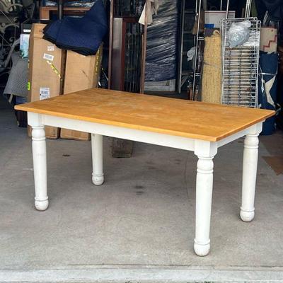 RUSTIC MAPLE & WHITE PAINTED FARM TABLE | l. 59 x w. 34 x h. 30 in

