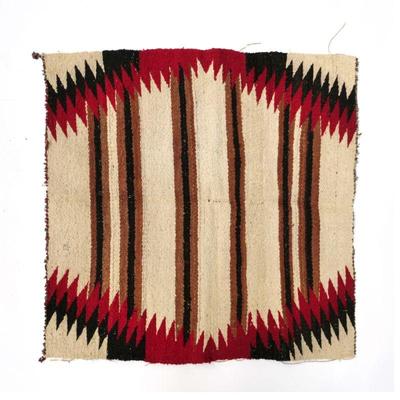 NATIVE AMERICAN STYLE WOVEN MAT | Red and black border with brown and black stripes. - l. 34 x w. 33 in

