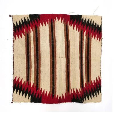 NATIVE AMERICAN STYLE WOVEN MAT | Red and black border with brown and black stripes. - l. 34 x w. 33 in

