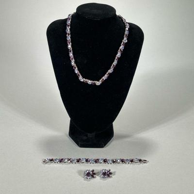 (4PC) JEWELRY SET | Includes colorful complete set of earrings, necklace, and bracelet. - l. 16 in (Necklace)

