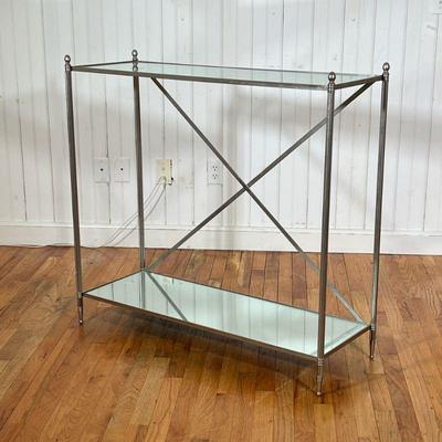 NEOCLASSICAL MIRRORED CONSOLE TABLE | Two Tiered Nickel finish Console table. - l. 39.5 x w. 14 x h. 37 in

