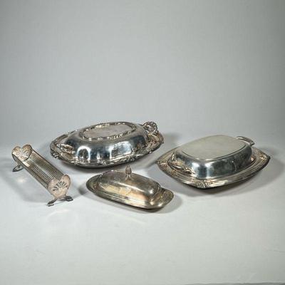LIDDED SILVER PLATE DISHES | Includes; Heirloom Silver plate lidded oval dish, rectangular Daffodil by Rogers Bros lidded dish, W.M....